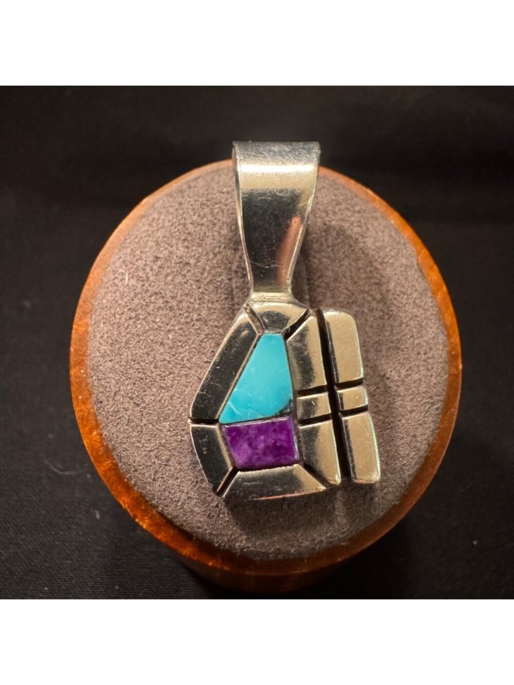 Sterling Silver 925 Turquoise & Purple Shell Pendant Size 1.25" Length